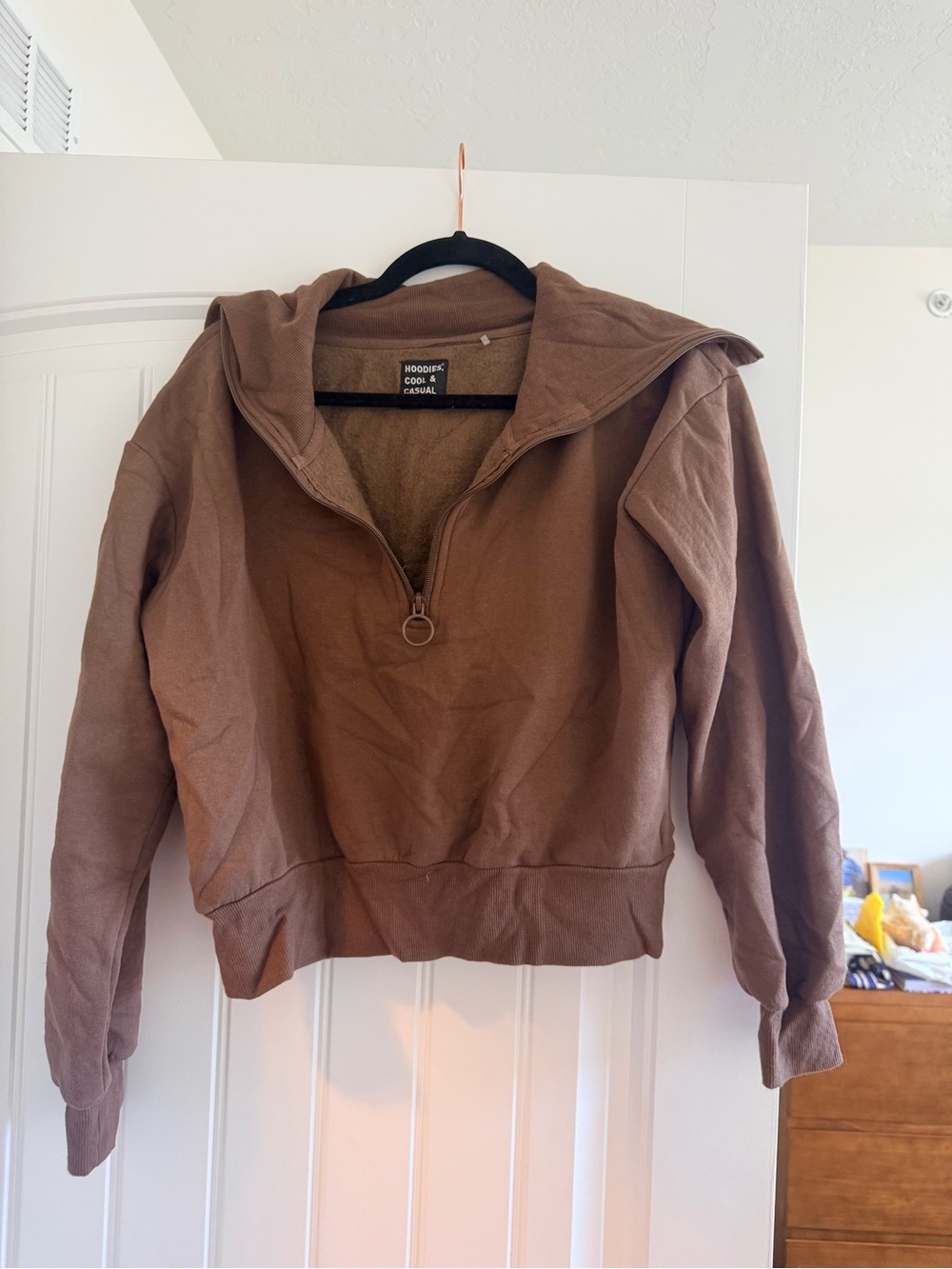 Women's Brown Half-Zip Hoodie Jacket